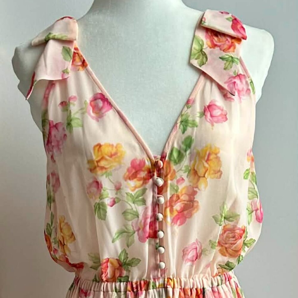 The Kooples Blush Pink Rose Print Pleated Chiffon Sleeveless Maxi Dress – US S